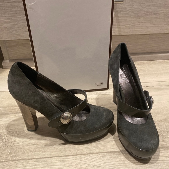Coach Grey Suede / Patent Mary Jane Style Heels - Picture 1 of 9